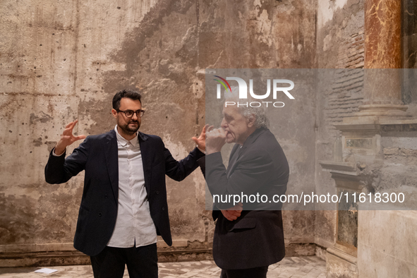 Poet Gabriele Tinti and director Abel Ferrara attend the ''Divine Echoes'' poems reading at Sant' Andrea De Scaphis in Rome, Italy, on Septe...