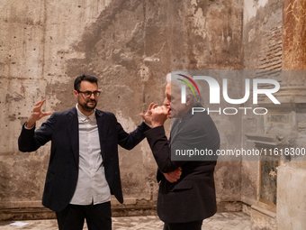 Poet Gabriele Tinti and director Abel Ferrara attend the ''Divine Echoes'' poems reading at Sant' Andrea De Scaphis in Rome, Italy, on Septe...