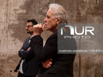 Poet Gabriele Tinti and director Abel Ferrara attend the ''Divine Echoes'' poems reading at Sant' Andrea De Scaphis in Rome, Italy, on Septe...