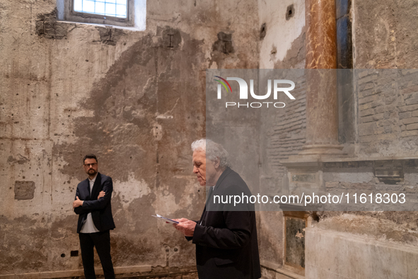 Poet Gabriele Tinti and director Abel Ferrara attend the ''Divine Echoes'' poems reading at Sant' Andrea De Scaphis in Rome, Italy, on Septe...