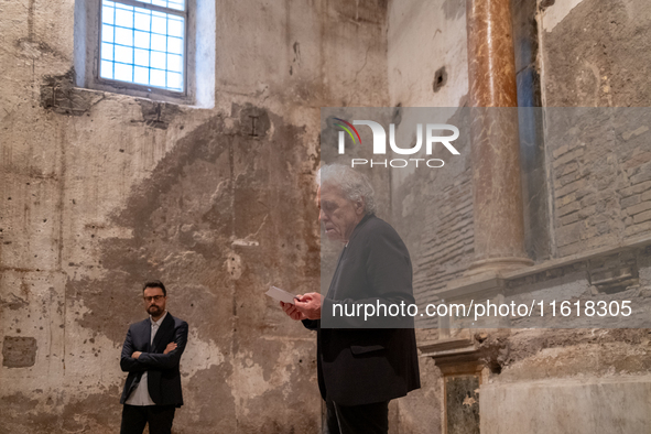 Poet Gabriele Tinti and director Abel Ferrara attend the ''Divine Echoes'' poems reading at Sant' Andrea De Scaphis in Rome, Italy, on Septe...