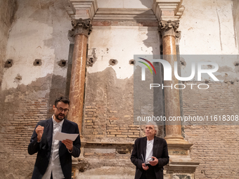 Poet Gabriele Tinti and director Abel Ferrara attend the ''Divine Echoes'' poems reading at Sant' Andrea De Scaphis in Rome, Italy, on Septe...