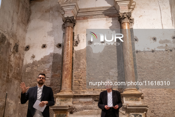 Poet Gabriele Tinti and director Abel Ferrara attend the ''Divine Echoes'' poems reading at Sant' Andrea De Scaphis in Rome, Italy, on Septe...