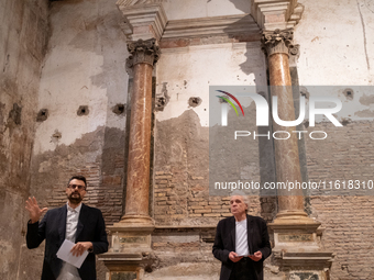 Poet Gabriele Tinti and director Abel Ferrara attend the ''Divine Echoes'' poems reading at Sant' Andrea De Scaphis in Rome, Italy, on Septe...