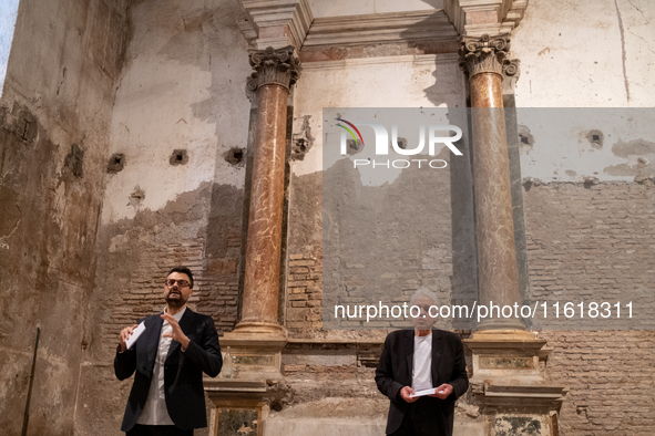 Poet Gabriele Tinti and director Abel Ferrara attend the ''Divine Echoes'' poems reading at Sant' Andrea De Scaphis in Rome, Italy, on Septe...