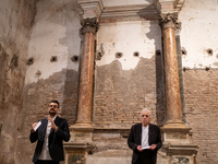 Poet Gabriele Tinti and director Abel Ferrara attend the ''Divine Echoes'' poems reading at Sant' Andrea De Scaphis in Rome, Italy, on Septe...