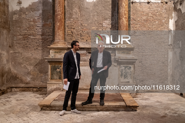 Poet Gabriele Tinti and director Abel Ferrara attend the ''Divine Echoes'' poems reading at Sant' Andrea De Scaphis in Rome, Italy, on Septe...