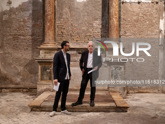 Poet Gabriele Tinti and director Abel Ferrara attend the ''Divine Echoes'' poems reading at Sant' Andrea De Scaphis in Rome, Italy, on Septe...