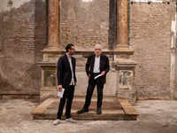 Poet Gabriele Tinti and director Abel Ferrara attend the ''Divine Echoes'' poems reading at Sant' Andrea De Scaphis in Rome, Italy, on Septe...