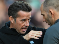 Marco Silva, manager of Fulham, has words with the fourth official ahead of the Premier League match between Nottingham Forest and Fulham at...