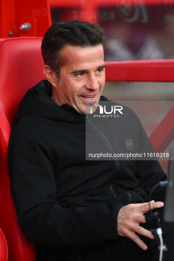 Marco Silva, manager of Fulham, during the Premier League match between Nottingham Forest and Fulham at the City Ground in Nottingham, Engla...