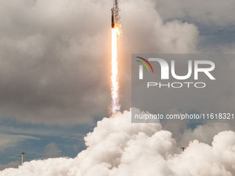 A SpaceX Falcon 9 rocket lifts off from launch pad 40 at the Cape Canaveral Space Force Station in Florida, carrying astronaut Nick Hague (N...