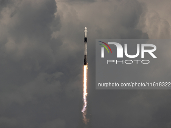 A SpaceX Falcon 9 rocket lifts off from launch pad 40 at the Cape Canaveral Space Force Station in Florida, carrying astronaut Nick Hague (N...