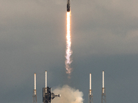 A SpaceX Falcon 9 rocket lifts off from launch pad 40 at the Cape Canaveral Space Force Station in Florida, carrying astronaut Nick Hague (N...