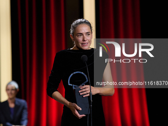 Actress Patricia Lopez Arnaiz receives the Silver Shell for Best Lead Performance during the 72nd edition of the San Sebastian International...