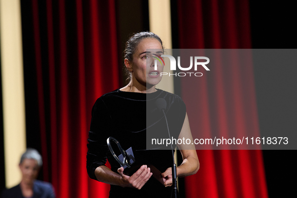 Actress Patricia Lopez Arnaiz receives the Silver Shell for Best Lead Performance during the 72nd edition of the San Sebastian International...