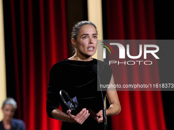 Actress Patricia Lopez Arnaiz receives the Silver Shell for Best Lead Performance during the 72nd edition of the San Sebastian International...