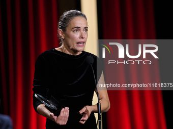 Actress Patricia Lopez Arnaiz receives the Silver Shell for Best Lead Performance during the 72nd edition of the San Sebastian International...