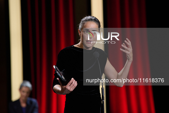 Actress Patricia Lopez Arnaiz receives the Silver Shell for Best Lead Performance during the 72nd edition of the San Sebastian International...