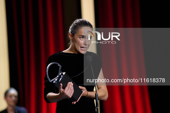 Actress Patricia Lopez Arnaiz receives the Silver Shell for Best Lead Performance during the 72nd edition of the San Sebastian International...