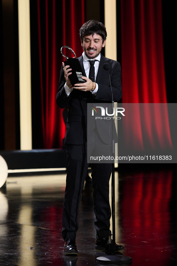 Pedro Martin-Calero receives the Silver Shell for Best Direction during the 72nd edition of the San Sebastian International Film Festival in...