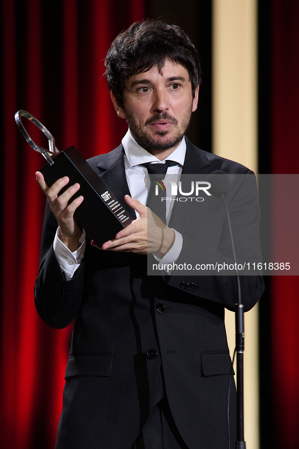 Pedro Martin-Calero receives the Silver Shell for Best Direction during the 72nd edition of the San Sebastian International Film Festival in...