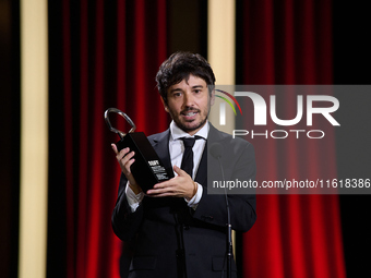 Pedro Martin-Calero receives the Silver Shell for Best Direction during the 72nd edition of the San Sebastian International Film Festival in...