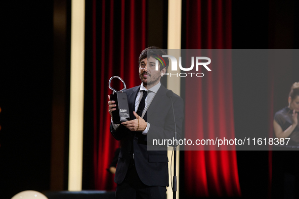 Pedro Martin-Calero receives the Silver Shell for Best Direction during the 72nd edition of the San Sebastian International Film Festival in...