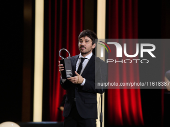 Pedro Martin-Calero receives the Silver Shell for Best Direction during the 72nd edition of the San Sebastian International Film Festival in...