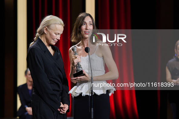 The film The Last Show Girl with its director Gia Coppola and actress Pamela Anderson receives the special jury prize during the 72nd editio...