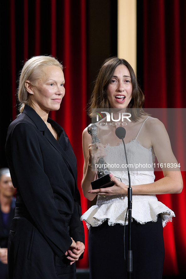 The film The Last Show Girl with its director Gia Coppola and actress Pamela Anderson receives the special jury prize during the 72nd editio...