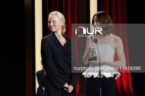 The film The Last Show Girl with its director Gia Coppola and actress Pamela Anderson receives the special jury prize during the 72nd editio...