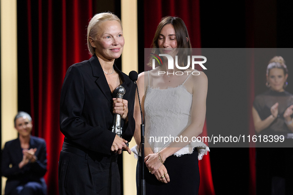 The film The Last Show Girl with its director Gia Coppola and actress Pamela Anderson receives the special jury prize during the 72nd editio...