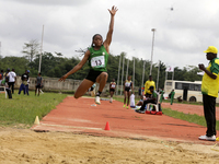 Morenikeji Taofikat of Federal University, Oye-Ekiti, Nigeria, jumps during the female long jump final at the 11th All Africa University Gam...