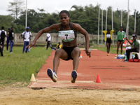 Olise Favour Amaka of Delta State University, Abraka, Delta State, Nigeria, bronze medallist, jumps during the final of the long jump, femal...