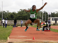 Morenikeji Taofikat of Federal University, Oye-Ekiti, Nigeria, jumps during the female long jump final at the 11th All Africa University Gam...