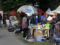 Sellers display sportswear and souvenirs during the 11th All Africa University Games at the University of Lagos, Akoka in Lagos, Nigeria, on...