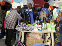 Sellers display sportswear and souvenirs during the 11th All Africa University Games at the University of Lagos, Akoka in Lagos, Nigeria, on...