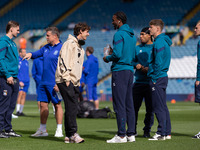 Brenden Aaronson (Leeds United) talks to USMNT teammate Haji Wright (Coventry City) before the Sky Bet Championship match between Leeds Unit...