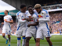 Willy Gnonto (Leeds United) scores his team's first goal and celebrates with Largie Ramazani (Leeds United) and Jayden Bogle (Leeds United)...