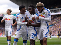 Willy Gnonto (Leeds United) scores his team's first goal and celebrates with Largie Ramazani (Leeds United) and Jayden Bogle (Leeds United)...