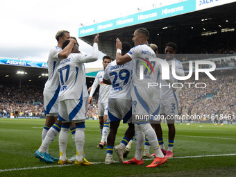 Willy Gnonto (Leeds United) scores his team's first goal during the Sky Bet Championship match between Leeds United and Coventry City at Ell...