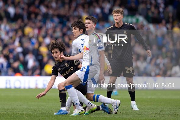 Tatsuhiro Sakamoto (Coventry City) battles with Ao Tanaka (Leeds United) in the Sky Bet Championship match between Leeds United and Coventry...