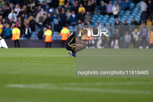 Joel Latibeaudiere (Coventry City) looks distraught after the Sky Bet Championship match between Leeds United and Coventry City at Elland Ro...