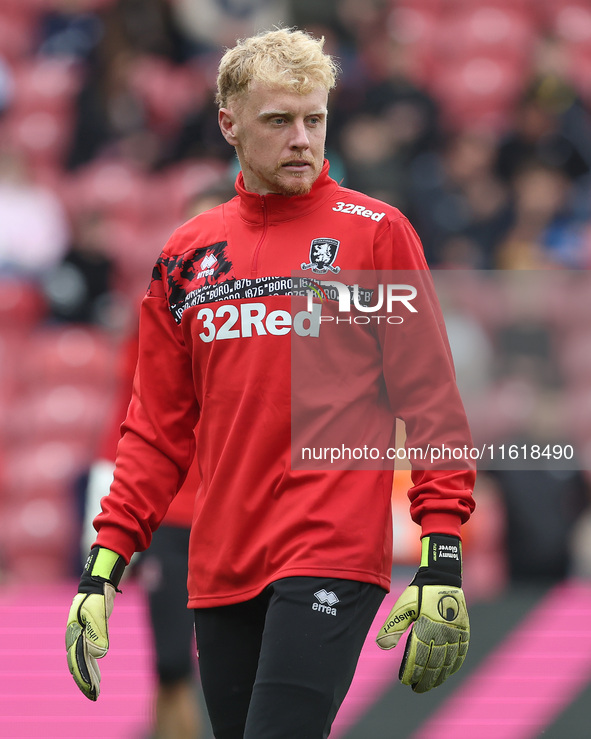 Tom Glover of Middlesbrough warms up during the Sky Bet Championship match between Middlesbrough and Stoke City at the Riverside Stadium in...