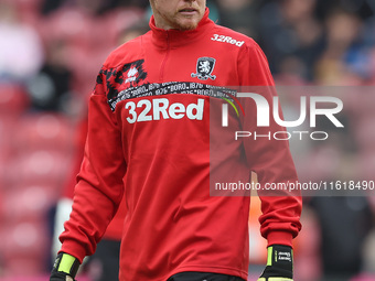 Tom Glover of Middlesbrough warms up during the Sky Bet Championship match between Middlesbrough and Stoke City at the Riverside Stadium in...