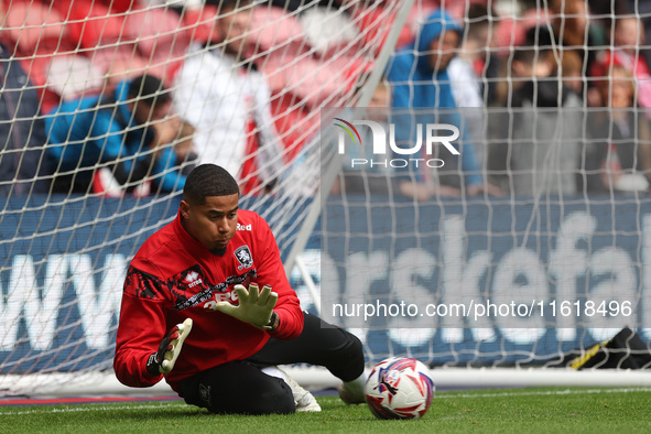 Seny Dieng warms up during the Sky Bet Championship match between Middlesbrough and Stoke City at the Riverside Stadium in Middlesbrough, En...