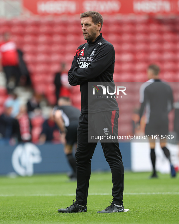 Middlesbrough 1st team coach Jonathan Woodgate during the Sky Bet Championship match between Middlesbrough and Stoke City at the Riverside S...