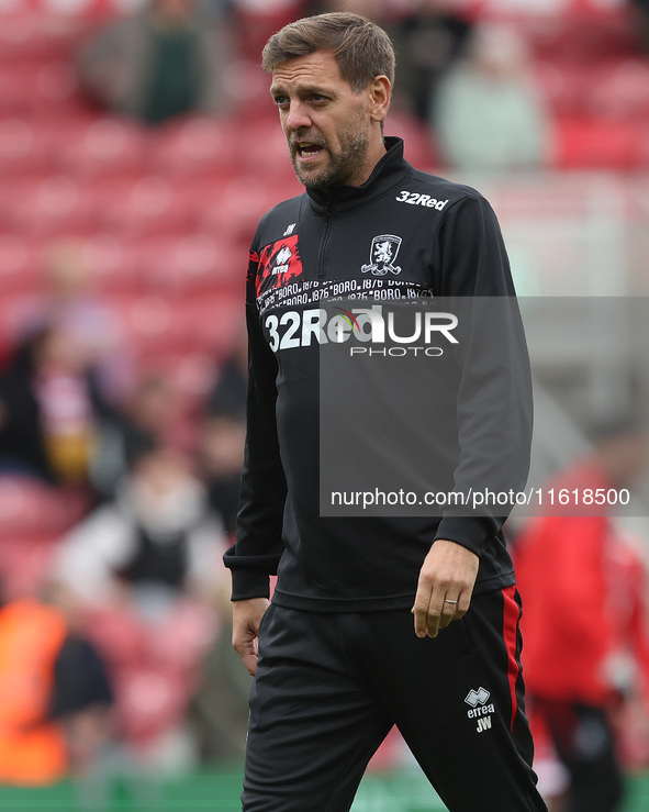 Middlesbrough 1st team coach Jonathan Woodgate during the Sky Bet Championship match between Middlesbrough and Stoke City at the Riverside S...