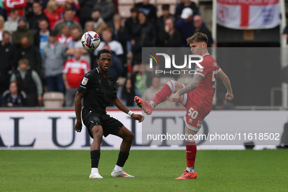 Middlesbrough's Ben Doak clears the ball downfield during the Sky Bet Championship match between Middlesbrough and Stoke City at the Riversi...